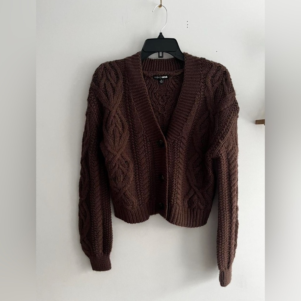 Fashion Nova Brown Cuddle Buddy Cable Knit Cardigan